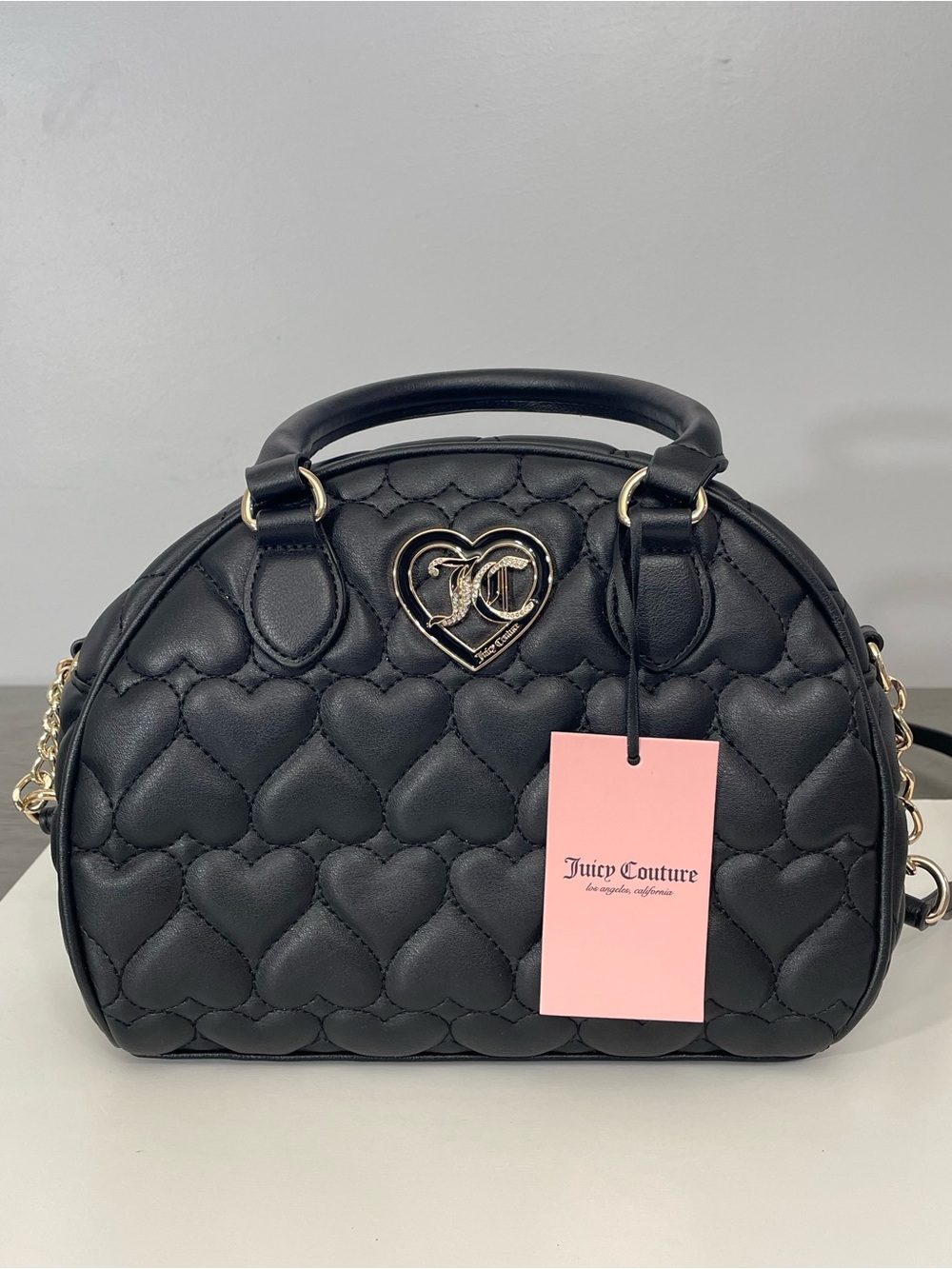 Juicy Couture Black Quilted Heart Dome Satchel